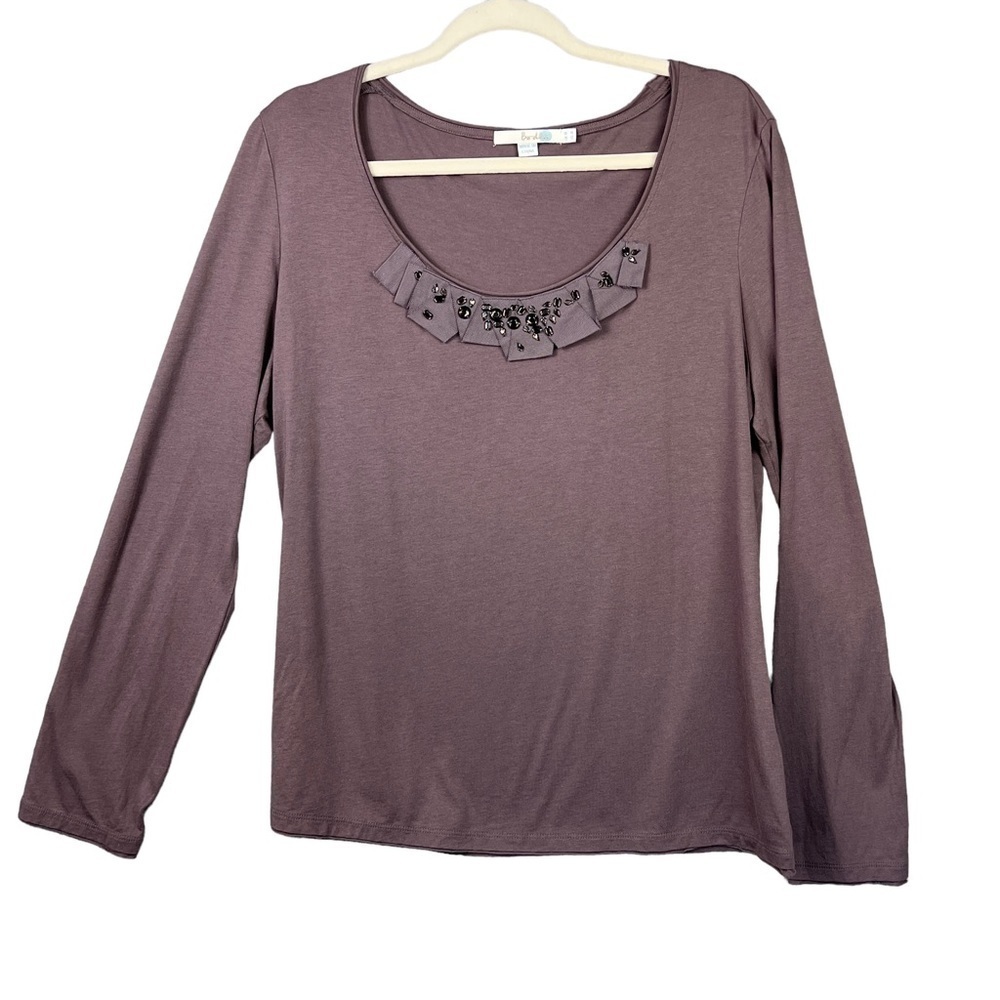 Boden Top Ruffle and Gem Detailed Collar Long Sleeve Muted Light Purple Size 14